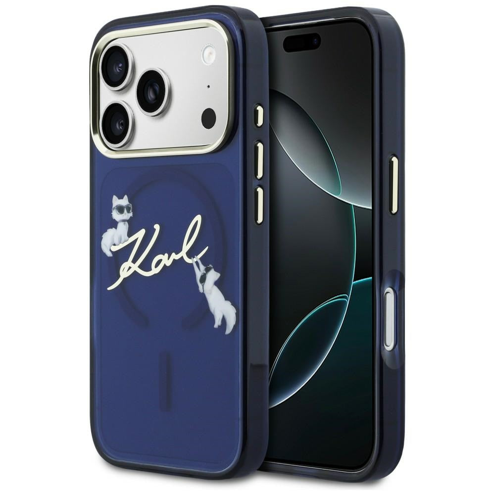 Karl Lagerfeld IML Choupettes Karl Script Logo MagSafe Case til iPhone 17 Pro Max - Blå