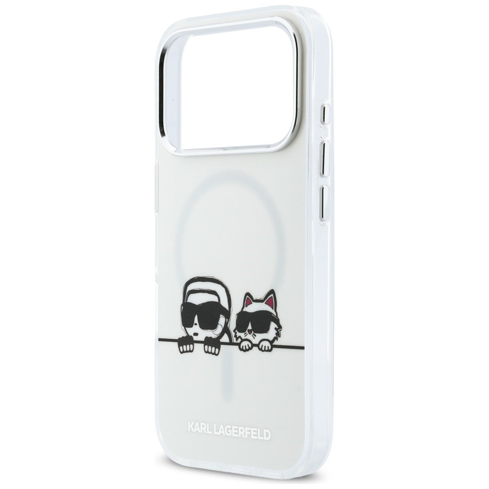 Karl Lagerfeld IML Karl & Choupette Peekaboo Logo MagSafe Case til iPhone 17 Pro Max - Hvid