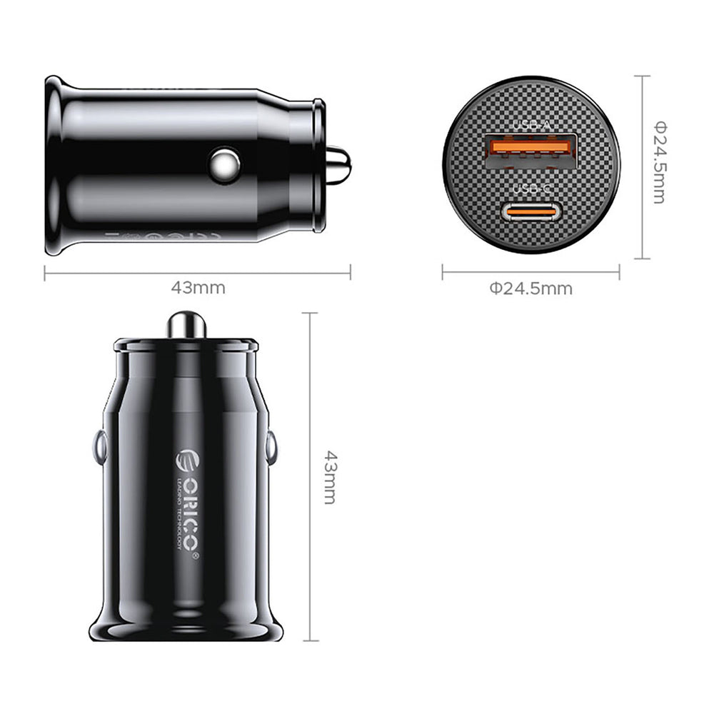 Orico PowerMini 30W USB-C + USB-A Biloplader - sort
