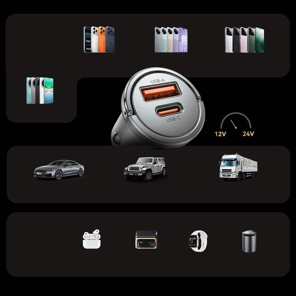 Orico MiniRing Pro 45W USB-A + USB-C Car Charger - Silver