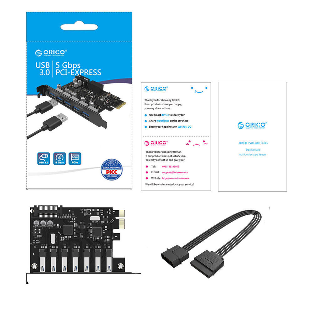 Orico PVU3 PCI-E 7x USB 3.0 Expansion Card for Desktop - Black