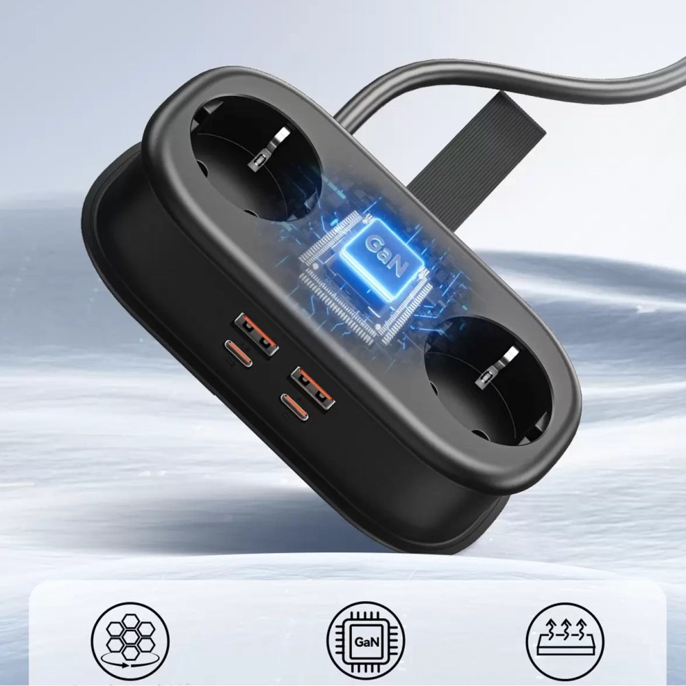 Orico AP3 20W GaN 5in1 Power Strip 2x AC + 2x USB-A + 1x USB-C - Black