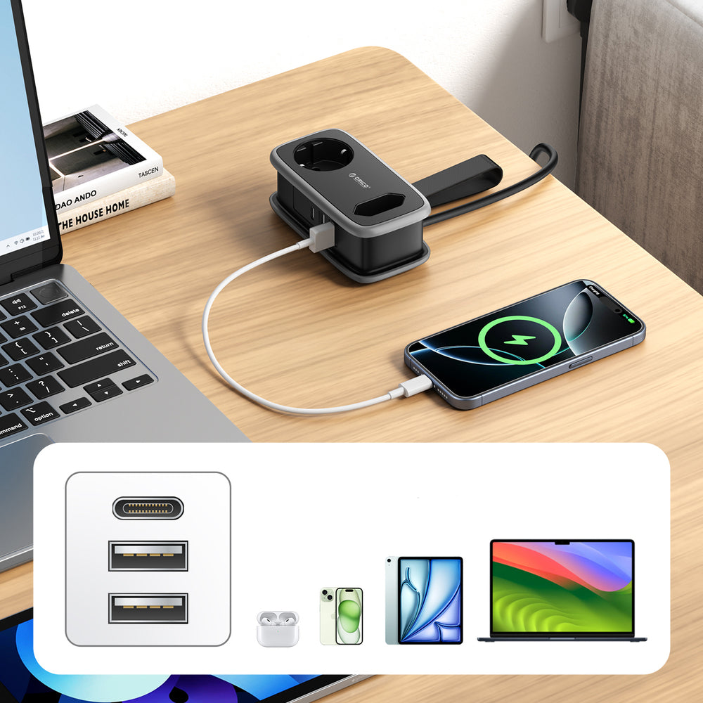 Orico AP3 65W GaN 6in1 Power Strip 2x AC + 2x USB-A + 2x USB-C - Black