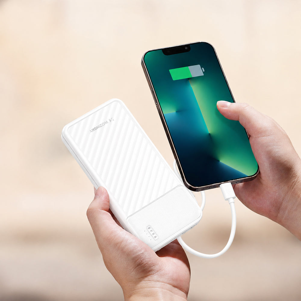 Wozinsky W11-W 10000mAh 10W Powerbank with Built-in Cables and Flashlight - White