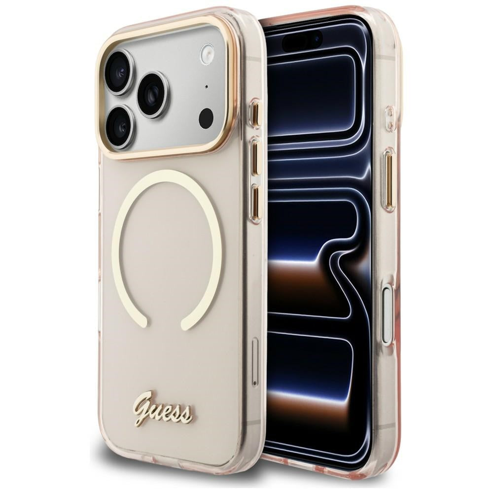 Guess IML Script Metal MagSafe Case til iPhone 17 Pro Max - Pink