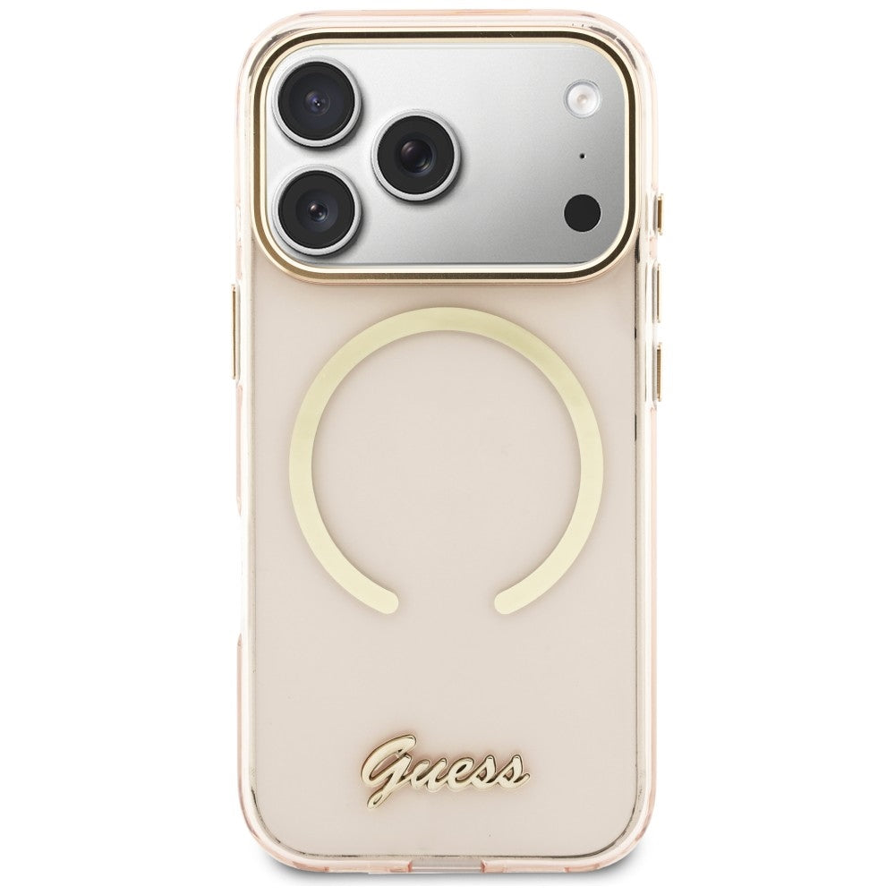 Guess IML Script Metal MagSafe Case til iPhone 17 Pro Max - Pink