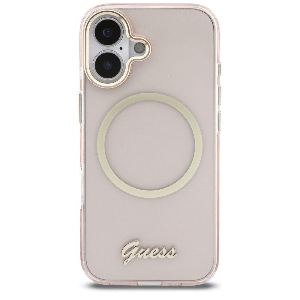 Guess IML Script Metal MagSafe Case til iPhone 17 - Pink