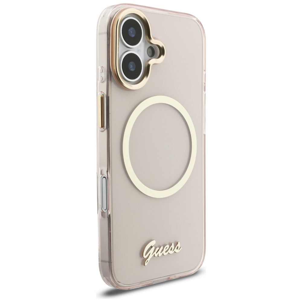 Guess IML Script Metal MagSafe Case til iPhone 17 - Pink