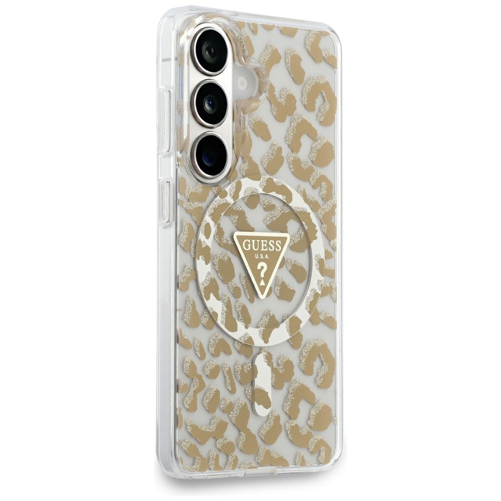 Guess IML Leopard Print Triangle MagSafe Case til Samsung Galaxy S26 - Brunt