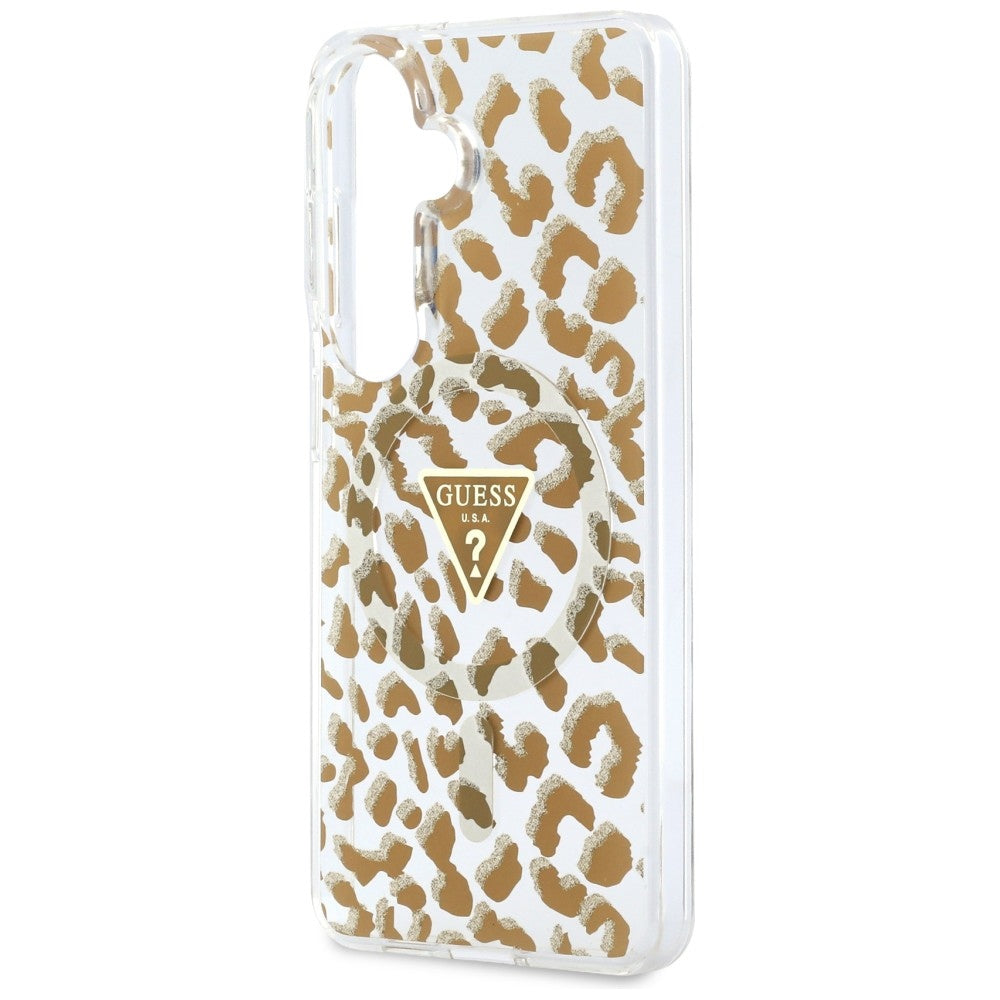 Guess IML Leopard Print Triangle MagSafe Case til Samsung Galaxy S26 - Brunt