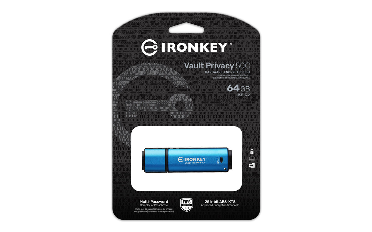 Kingston Technology IronKey 64GB USB-C Vault Privacy 50C AES-256 Encrypted, FIPS 197