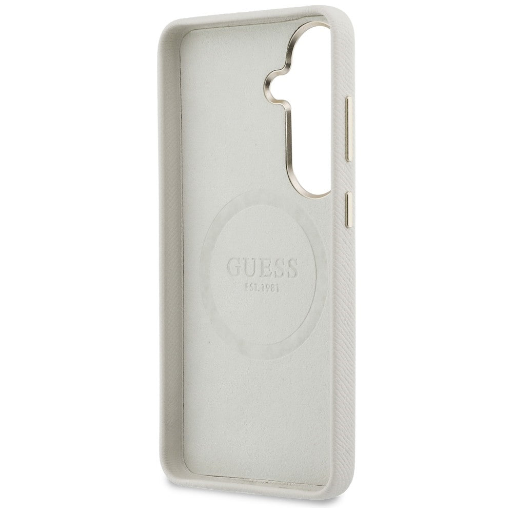 Guess Rhinestone Round Logo MagSafe Case til Samsung Galaxy S26 - Beige