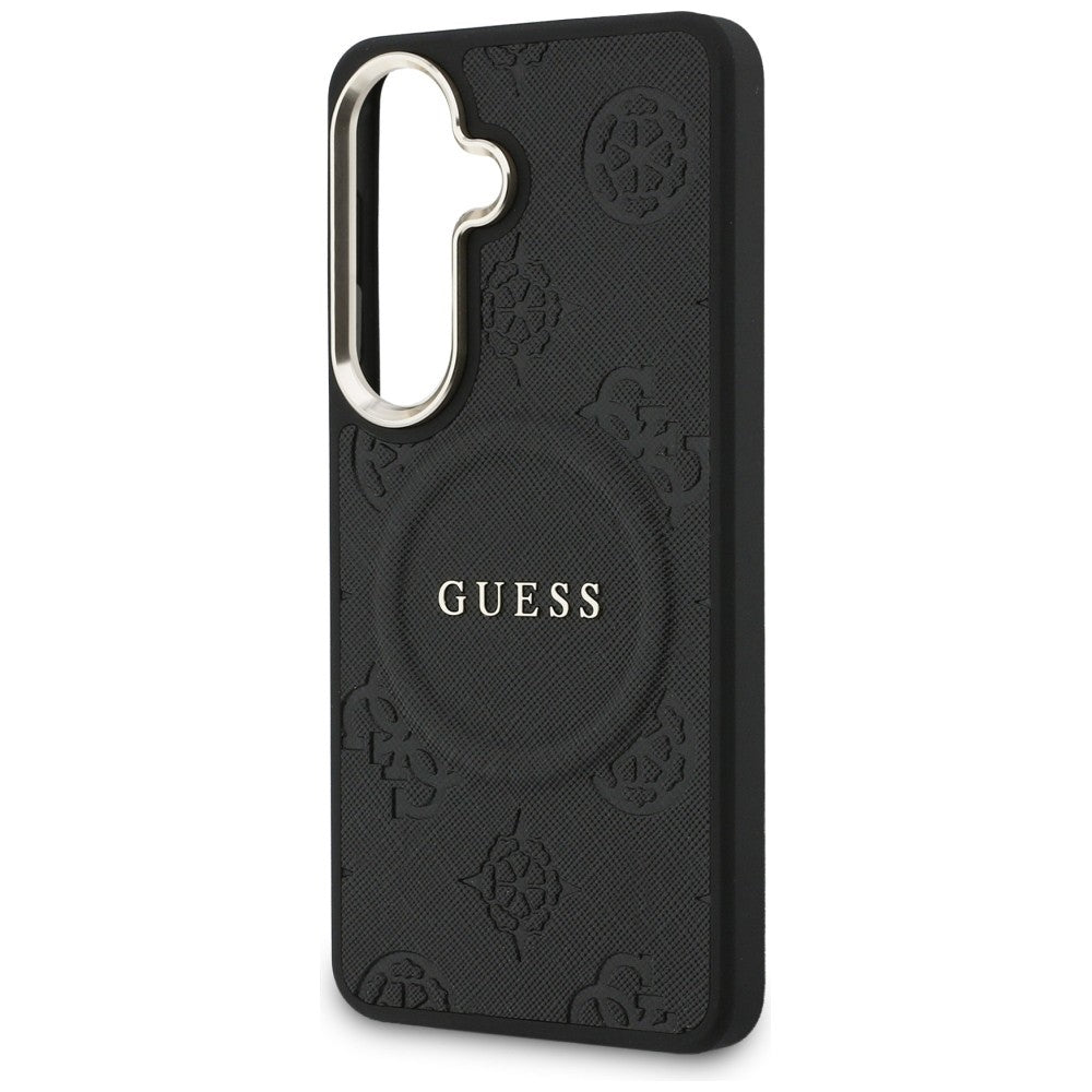 Guess Saffiano Peony Embossed Ring MagSafe-kasse til Samsung Galaxy S26 - sort