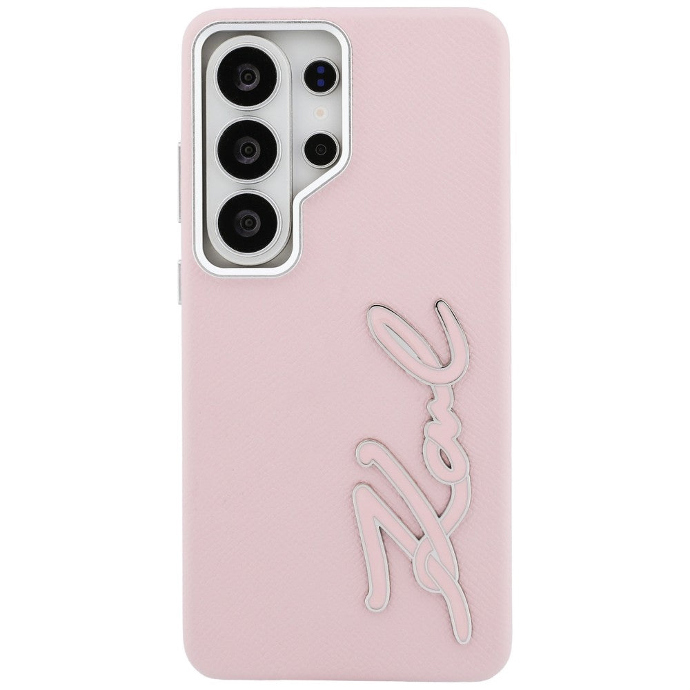Karl Lagerfeld Grained Signature Metal Resin Logo Case til Samsung Galaxy S26 Ultra - Pink