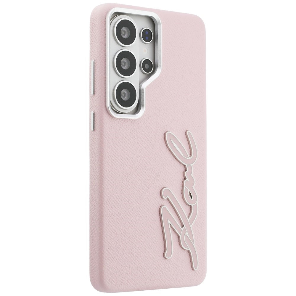 Karl Lagerfeld Grained Signature Metal Resin Logo Case til Samsung Galaxy S26 Ultra - Pink