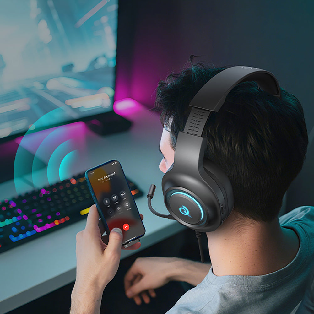 QCY Heroad V200 Tri-Mode Gaming Headphones with 7.1 Sound, 240h Battery, and Detachable Microphone - Black