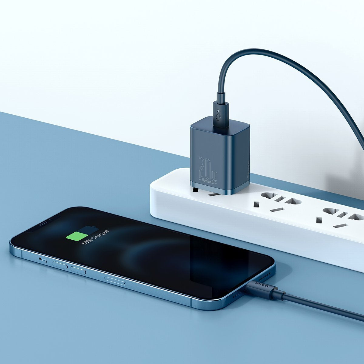 Baseus Super Si Quick Charger 1C 20W med USB-C-kabel til Lightning 1m (blå)