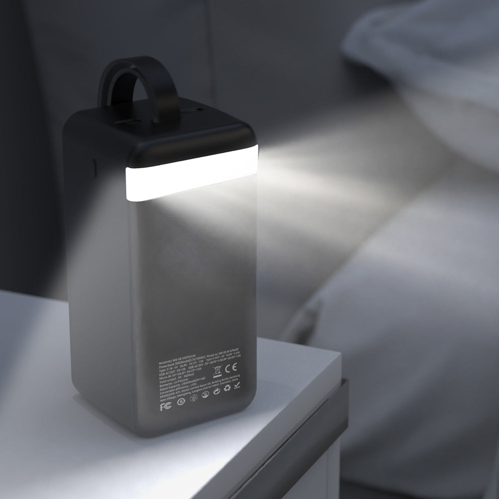 Powerbank Wozinsky W8-B 50000mAh 30W 2xUSB-A og 2xUSB-C og USB micro med lommelygte - sort