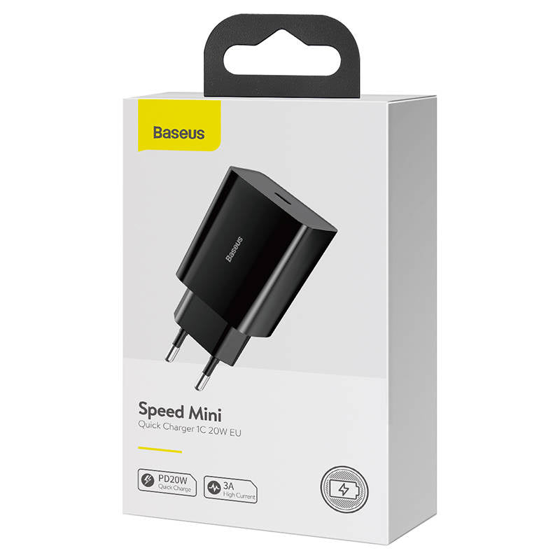 Baseus Speed Mini hurtigoplader, USB-C, PD, 3A, 20W (sort)