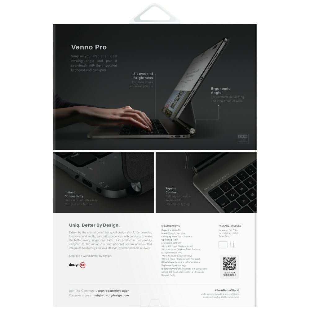Uniq Venno Pro Magnetic Smart Case med tastatur til iPad 11" A16 (2025) / iPad 10.9" (2022) - sort