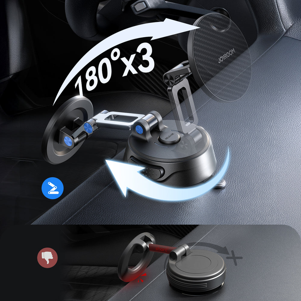 Joyroom JR-ZS51 magnetisk bilholder med sugekop til forrude eller instrumentbræt - sort