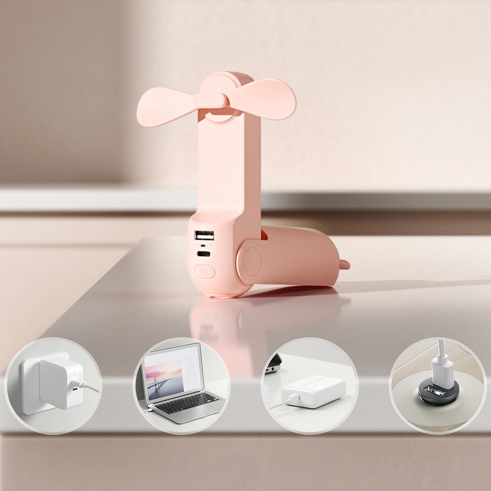Jisulife Handheld Fan Life8 Plus Portable USB Fan with Power Bank Function 4500mAh and Flashlight - Pink