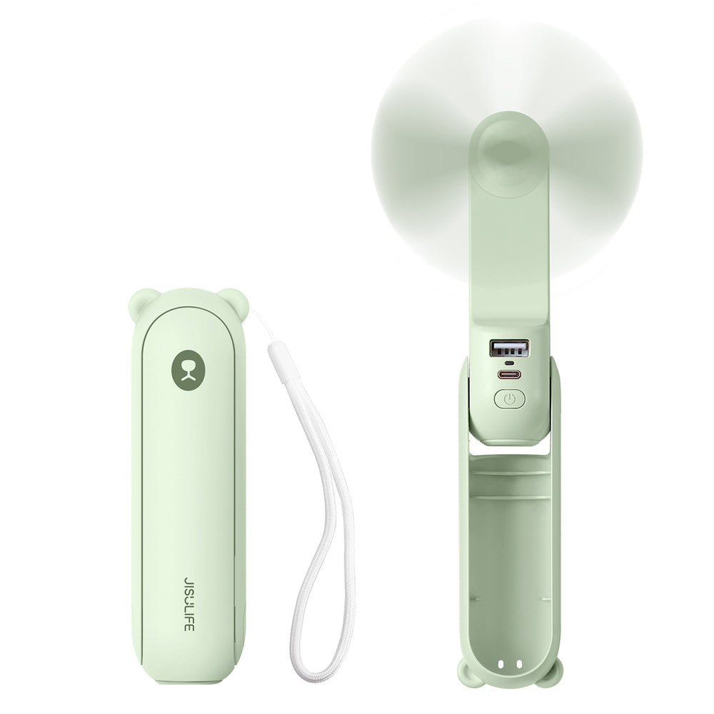 Jisulife håndholdt ventilator Life8 Mini Portable USB-ventilator med 2000mAh Power Bank og lommelygte - Grøn