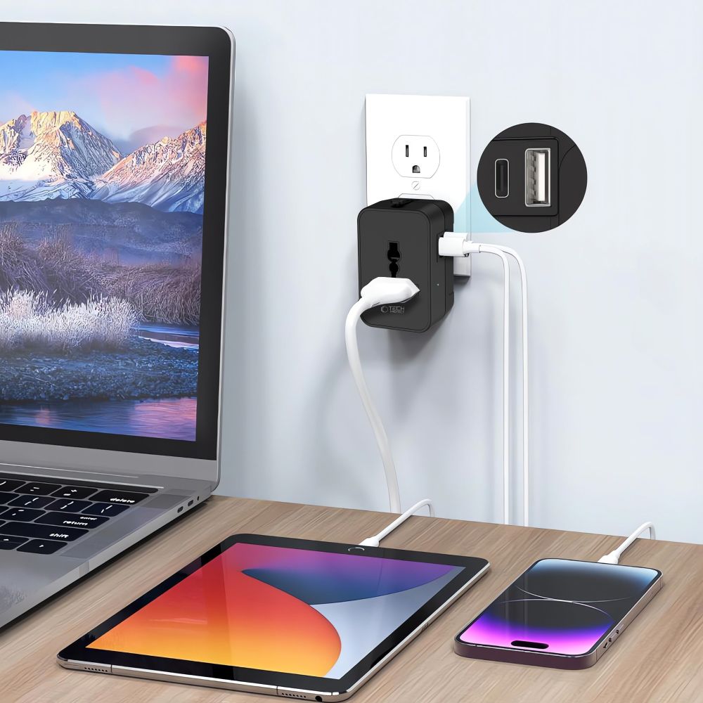 Tech-Protect TA300 Travel Adapter EU / UK / AU - sort