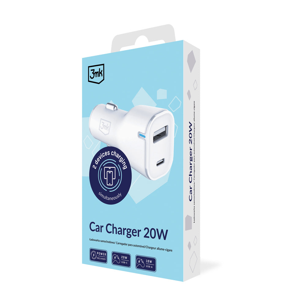 3mk Biloplader 20W PD3.0 QC 3.0 USB 1A1C - Hvid