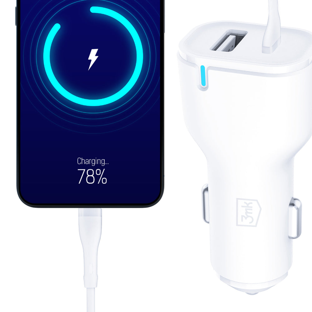 3mk Biloplader 20W PD3.0 QC 3.0 USB 1A1C - Hvid