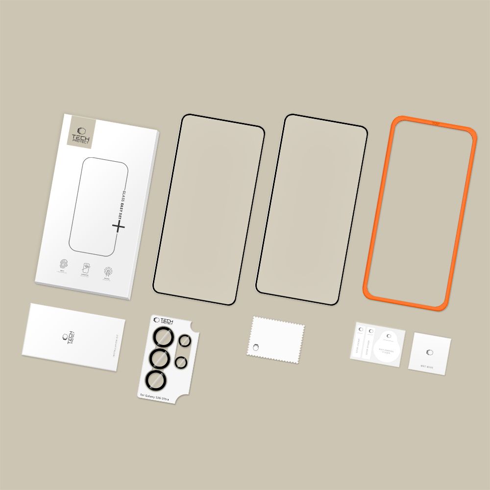 Tech-Protect Easy Set+ 3-pakke af hærdet glas til Samsung Galaxy S26 Ultra - sort