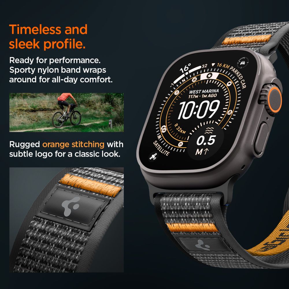 Spigen Athlex Air 2 rem til Apple Watch (44 / 45 / 46 / 49 mm) - sort og orange