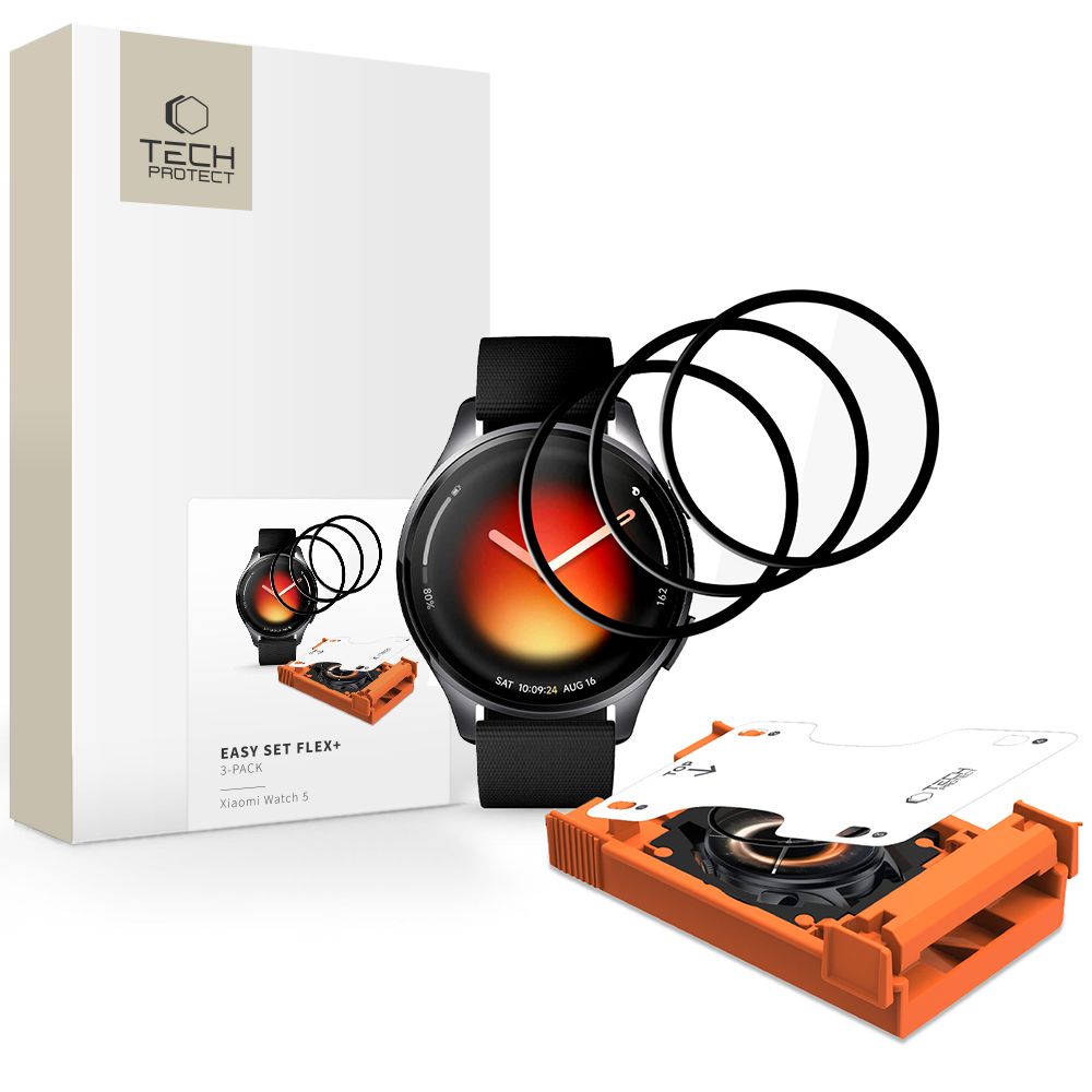 Tech-Protect Easy Set Flex+ 3-pack Hybrid Glass til Xiaomi Watch 5 - sort