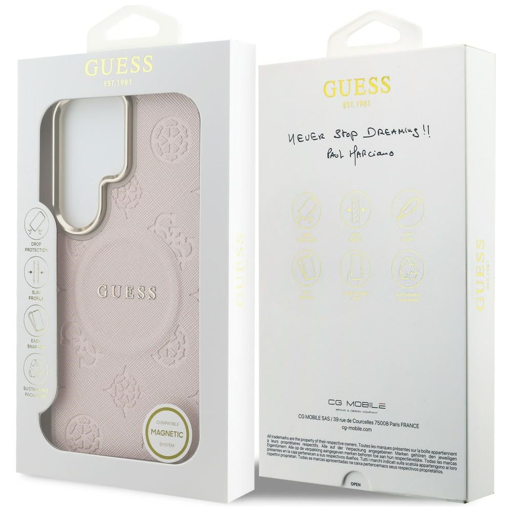 Guess Saffiano Peony Embossed Ring MagSafe Case til Samsung Galaxy S26 Ultra - Pink