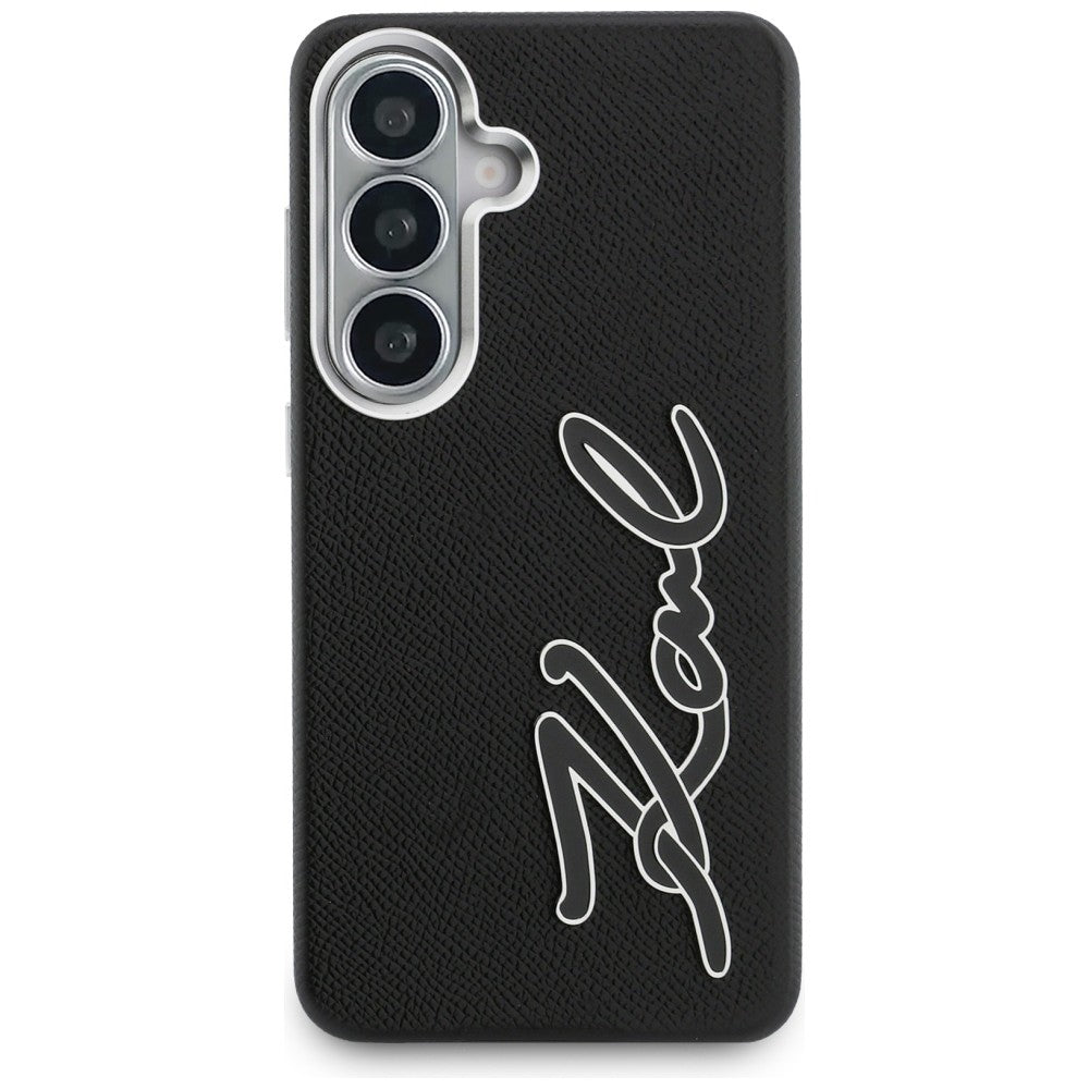 Karl Lagerfeld Grained Signature Metal Resin Logo Case til Samsung Galaxy S26 - sort