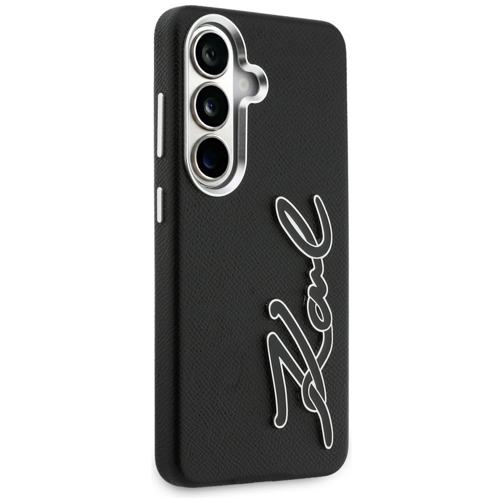 Karl Lagerfeld Grained Signature Metal Resin Logo Case til Samsung Galaxy S26 - sort