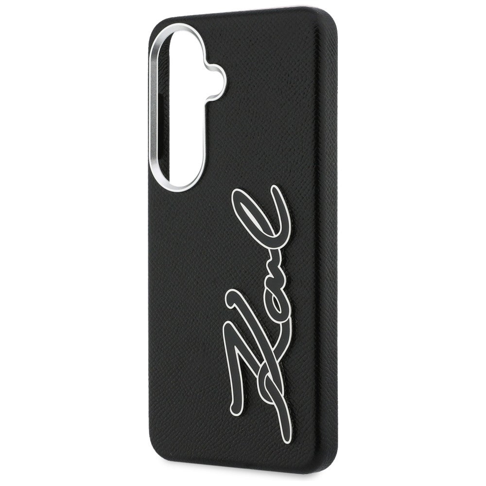 Karl Lagerfeld Grained Signature Metal Resin Logo Case til Samsung Galaxy S26 - sort
