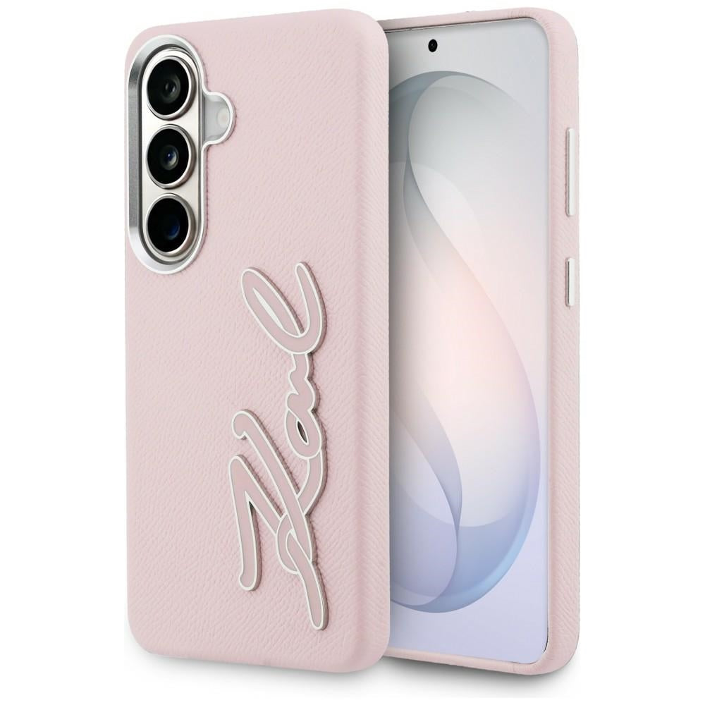 Karl Lagerfeld Grained Signature Metal Resin Logo Case til Samsung Galaxy S26 - Pink