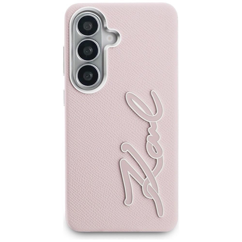 Karl Lagerfeld Grained Signature Metal Resin Logo Case til Samsung Galaxy S26 - Pink