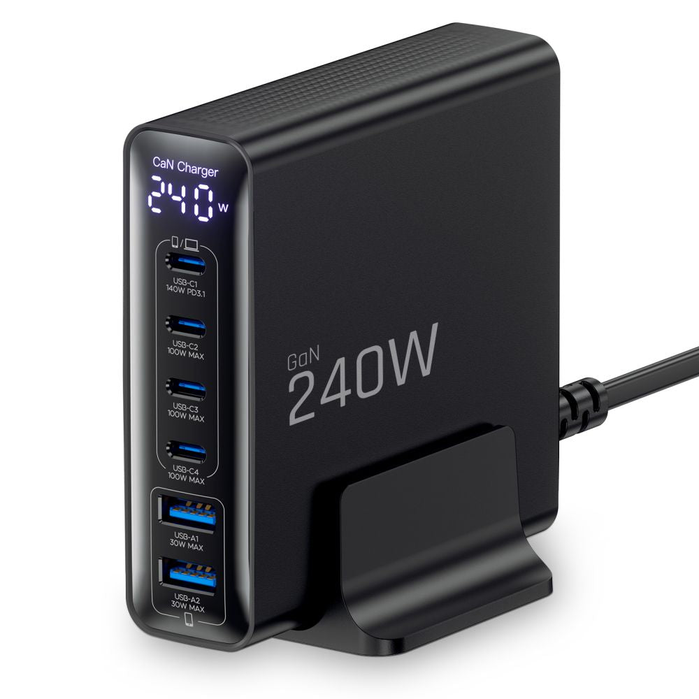 Tech-Protect DC240W-GaN opladningsstation 6 porte 4 x USB-C 2 x USB-A 240W QC3.0 - sort
