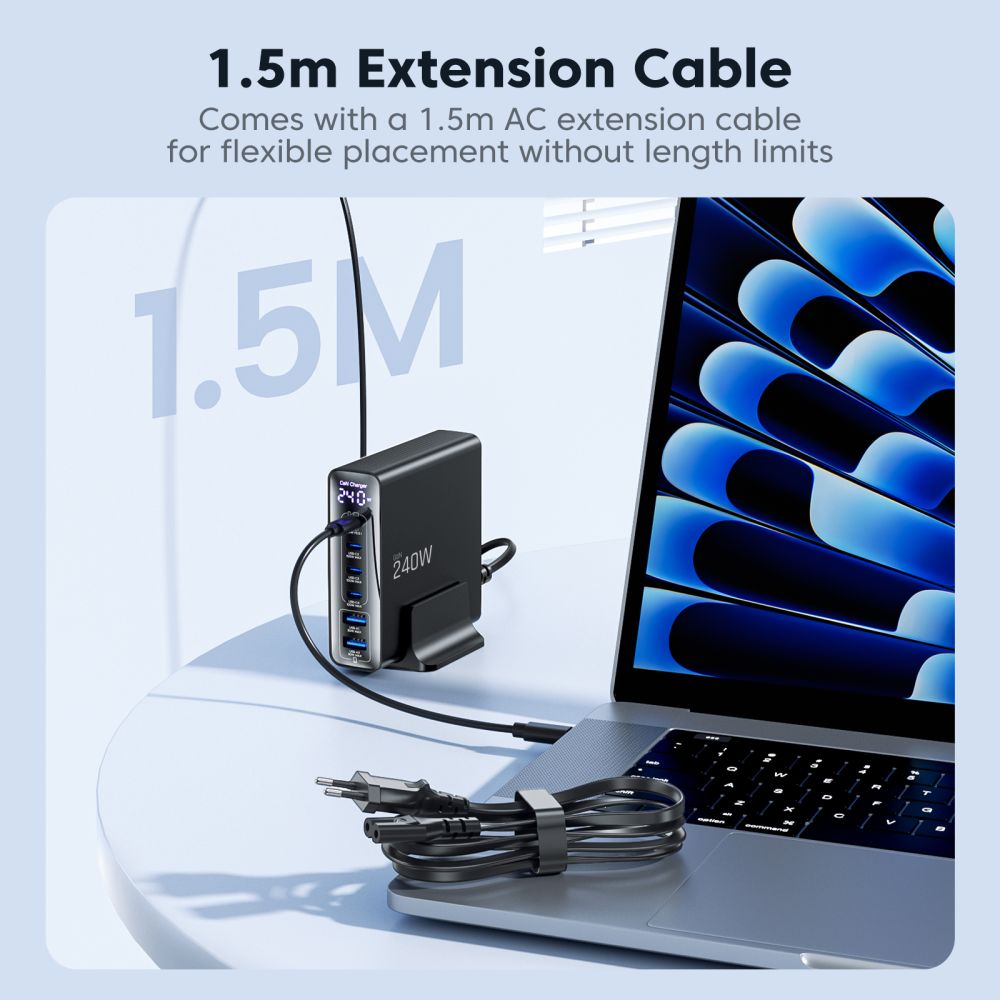 Tech-Protect DC240W-GaN opladningsstation 6 porte 4 x USB-C 2 x USB-A 240W QC3.0 - sort