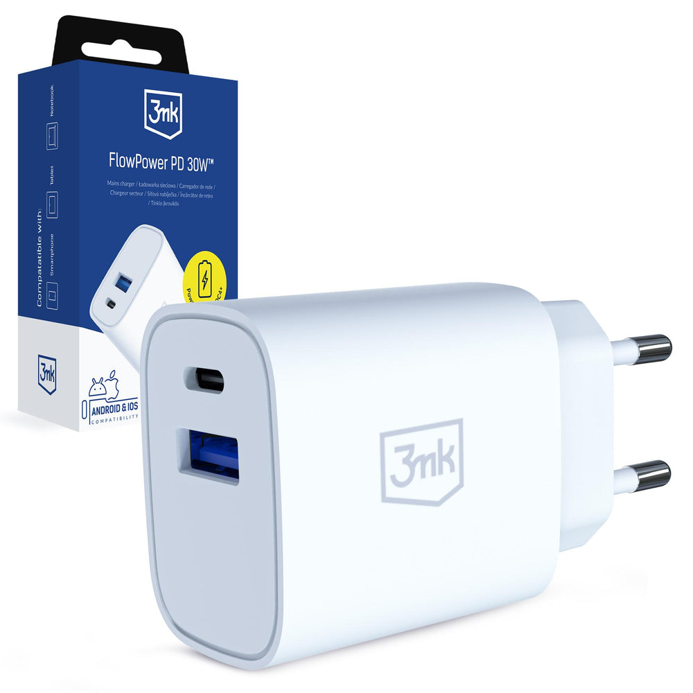 3mk FlowPower 30W 1A1C PD 3.0 QC4+ Wall Charger - White