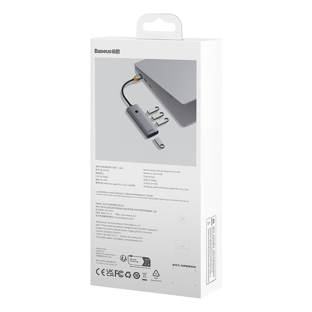 Baseus UltraJoy Series USB-A hub 4xUSB-A 3.0 1xUSB-C 5V - gray