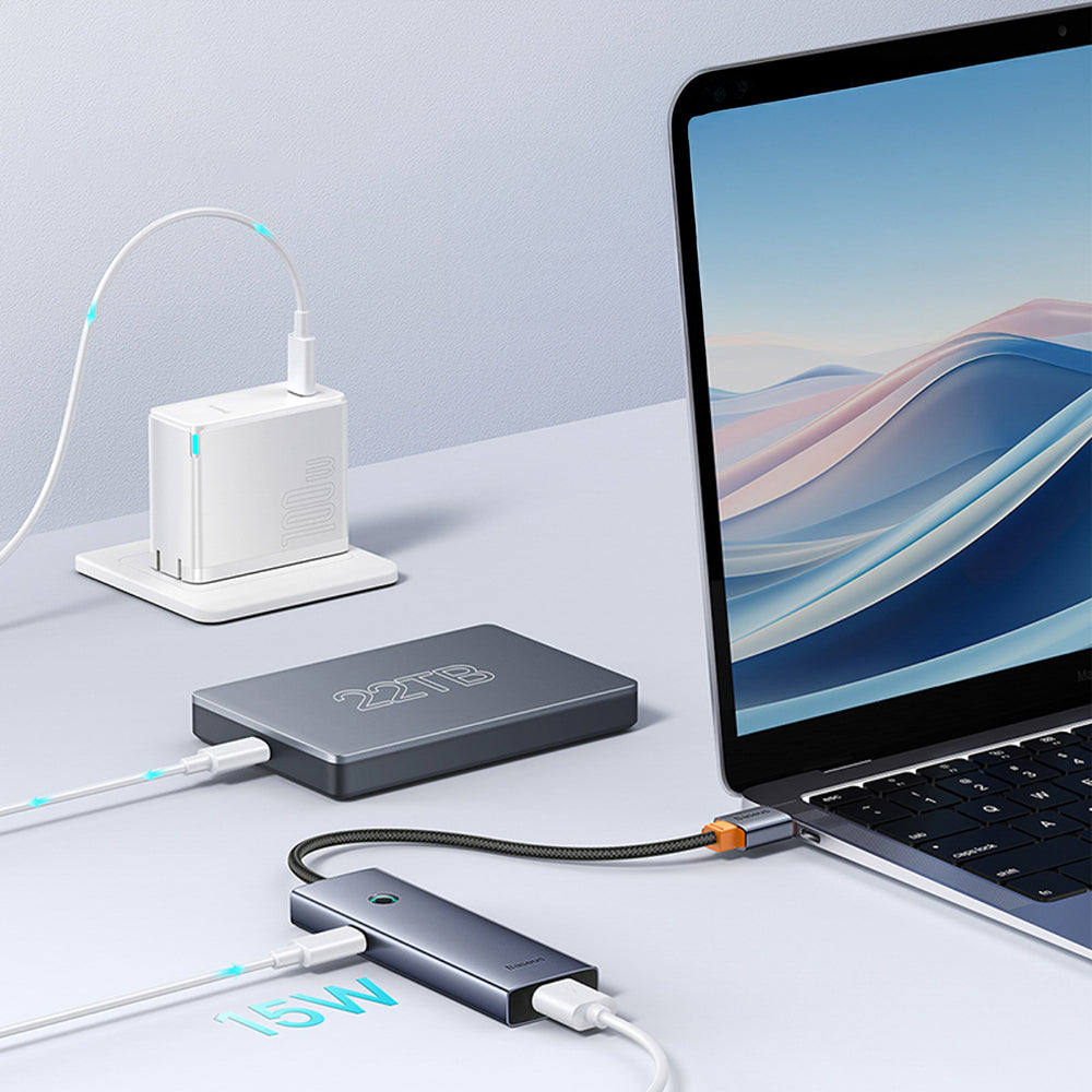Baseus UltraJoy Series USB-A hub 4xUSB-A 3.0 1xUSB-C 5V - gray
