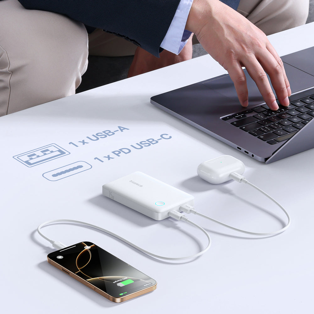 Baseus EnerFill FP11 10000mAh 15W Power Bank with White USB-C Cable 20V/3A 30cm - White