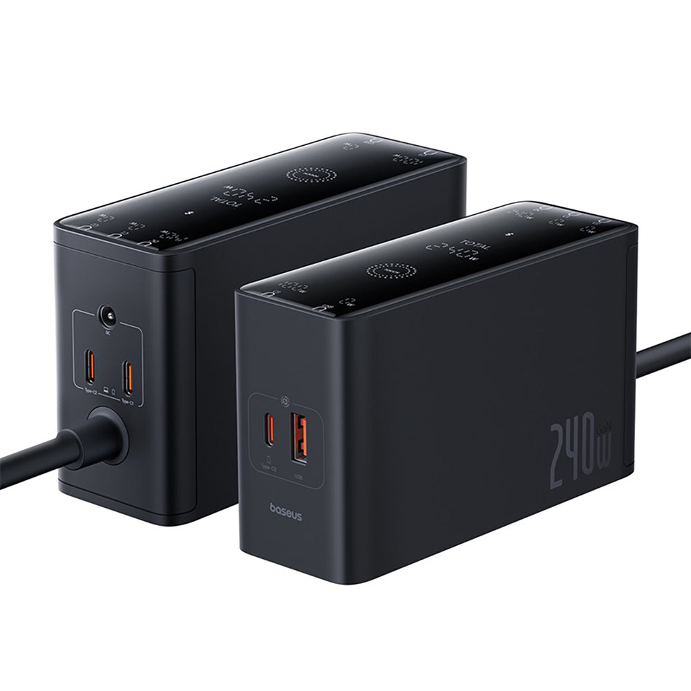 Baseus Digital GaN 3xUSB-C 1xUSB-A 240W Wall Charger with Power Cable - Black
