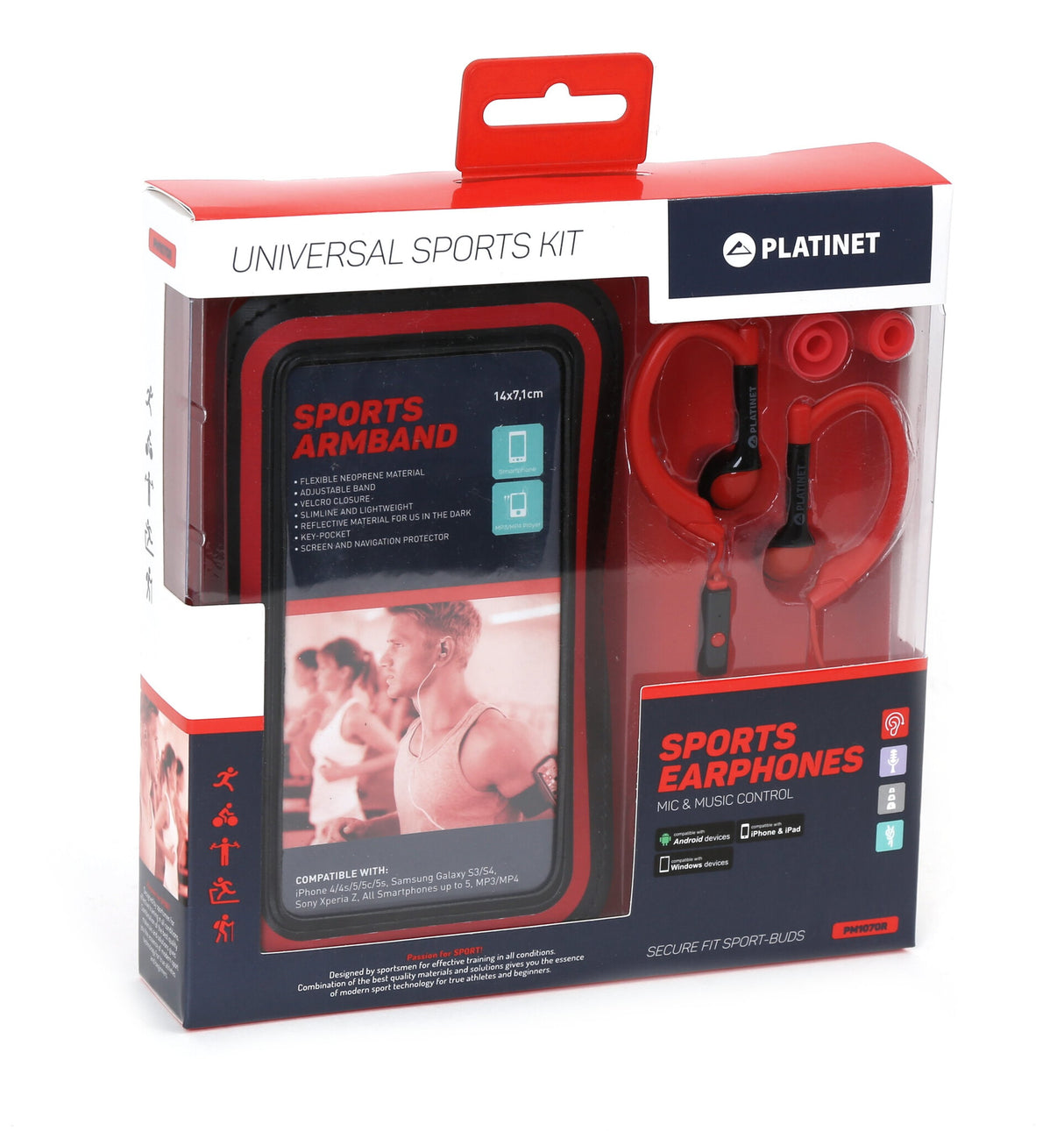 Platinet PM1070R hovedtelefoner/headset Ledningsført Ørekrog Sport Rød