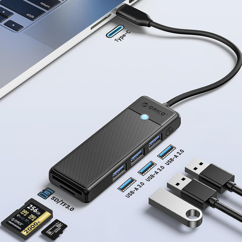 Orico PAPW3AT-C3 USB Hub 4-port 3x USB-A 3.0 with microSD/SD card reader 1 m - black
