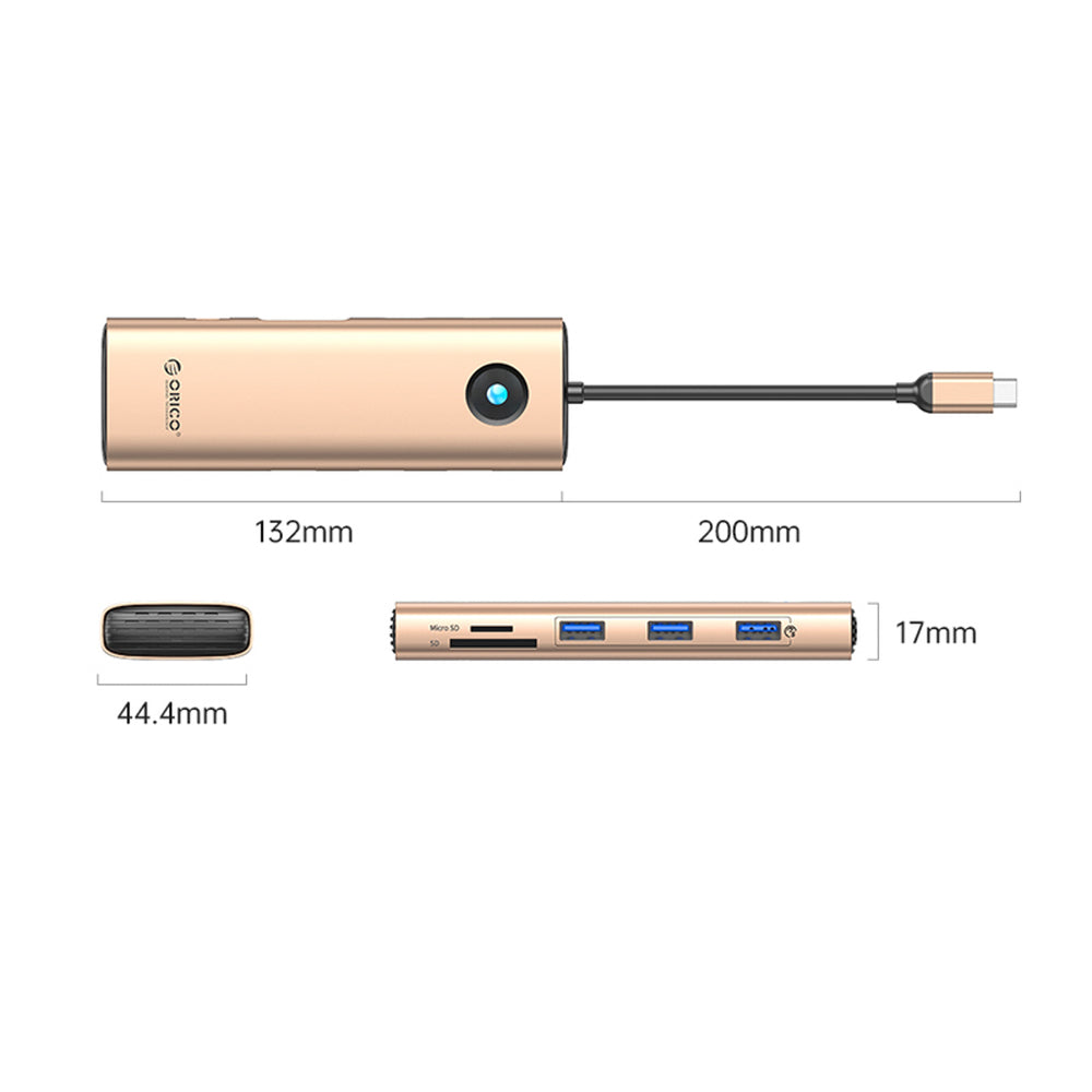 Orico PW11 9in1 USB-C Docking Station 3x USB-A 3.0 1x USB-C PD 100 1x HDMI 4K 60Hz 1x VGA 1080P 60Hz 1x microSD/SD 1x RJ45 Gigabit Ethernet - Rose Gold