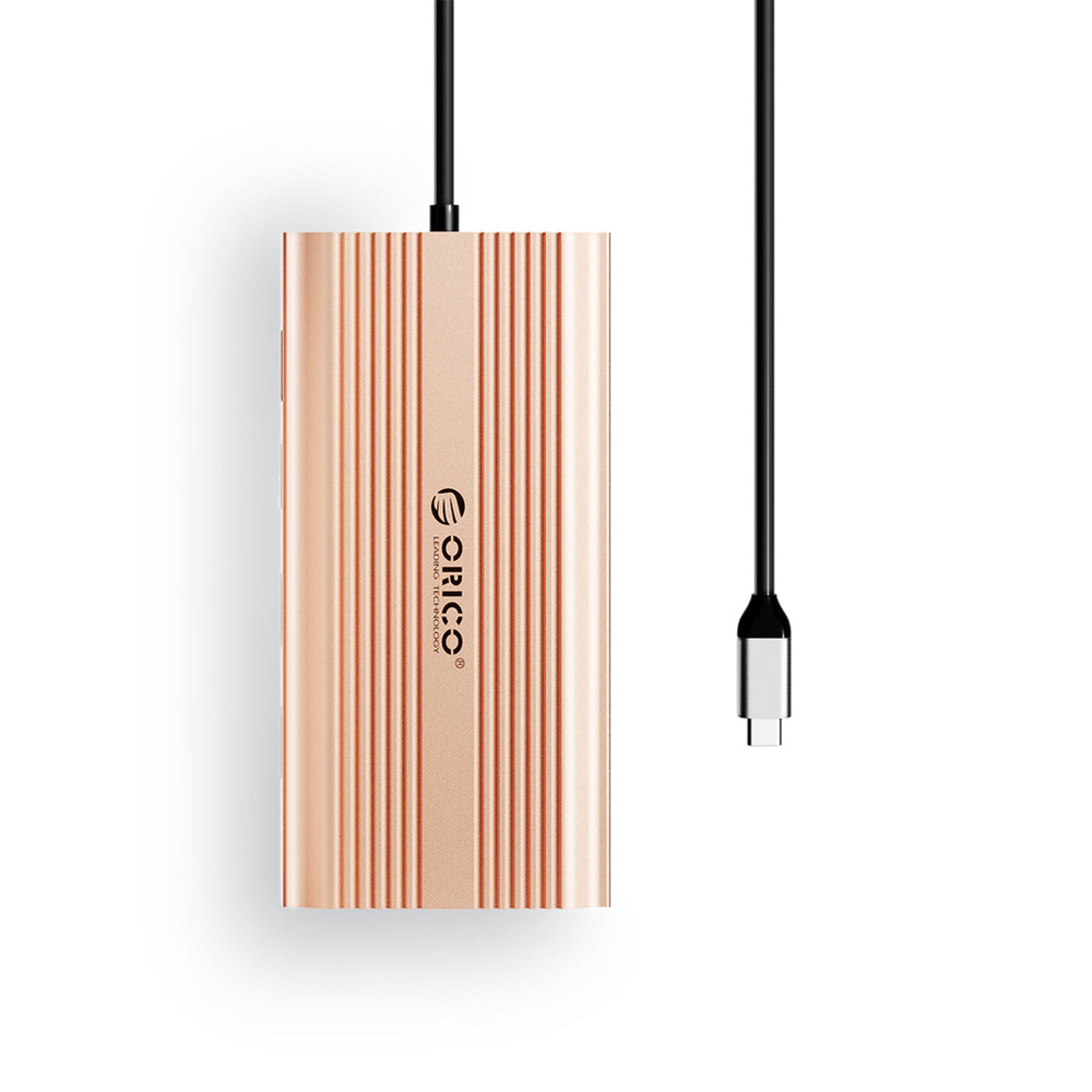 Orico XDR 12-in-1 USB-C Docking Station USB-A USB-C HDMI 4K VGA RJ45 Gigabit PD 100W SD and microSD Card Reader - Rose Gold